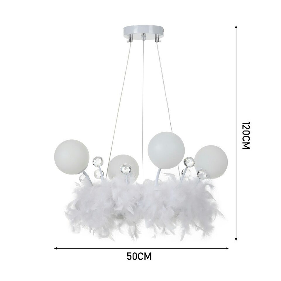 image 1 of Living and Home Feather LED Pendant Light with Crystal Balls