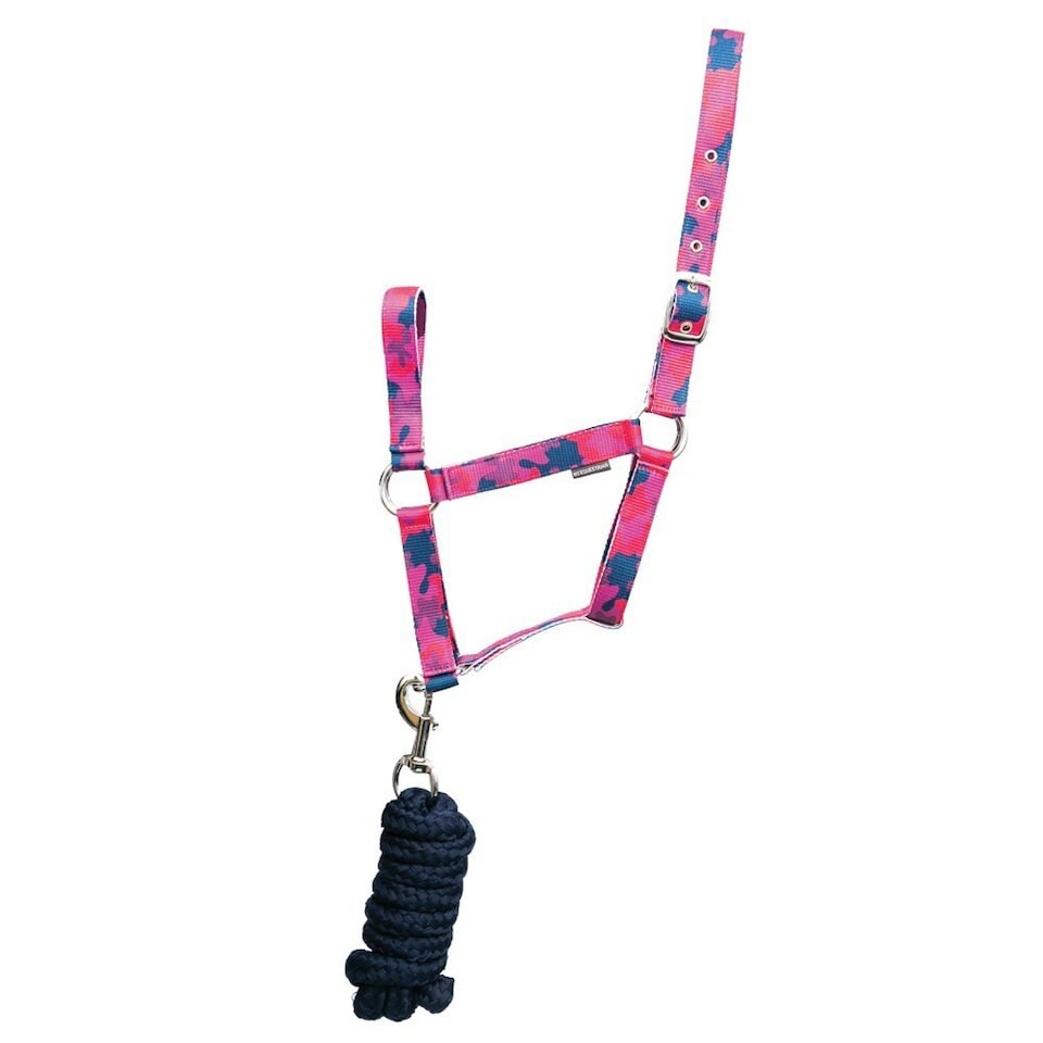 Hy DynaForce Camouflage Horse Headcollar and Leadrope - Raspberry/Navy - Small Pony