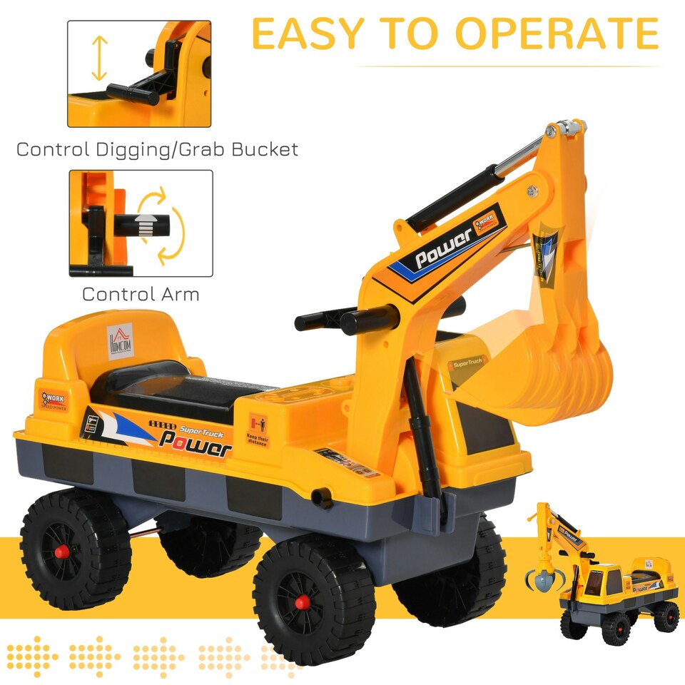 image 1 of HOMCOM No Power Ride on Excavator Digger Music Light for 2-3 Years Old Yellow