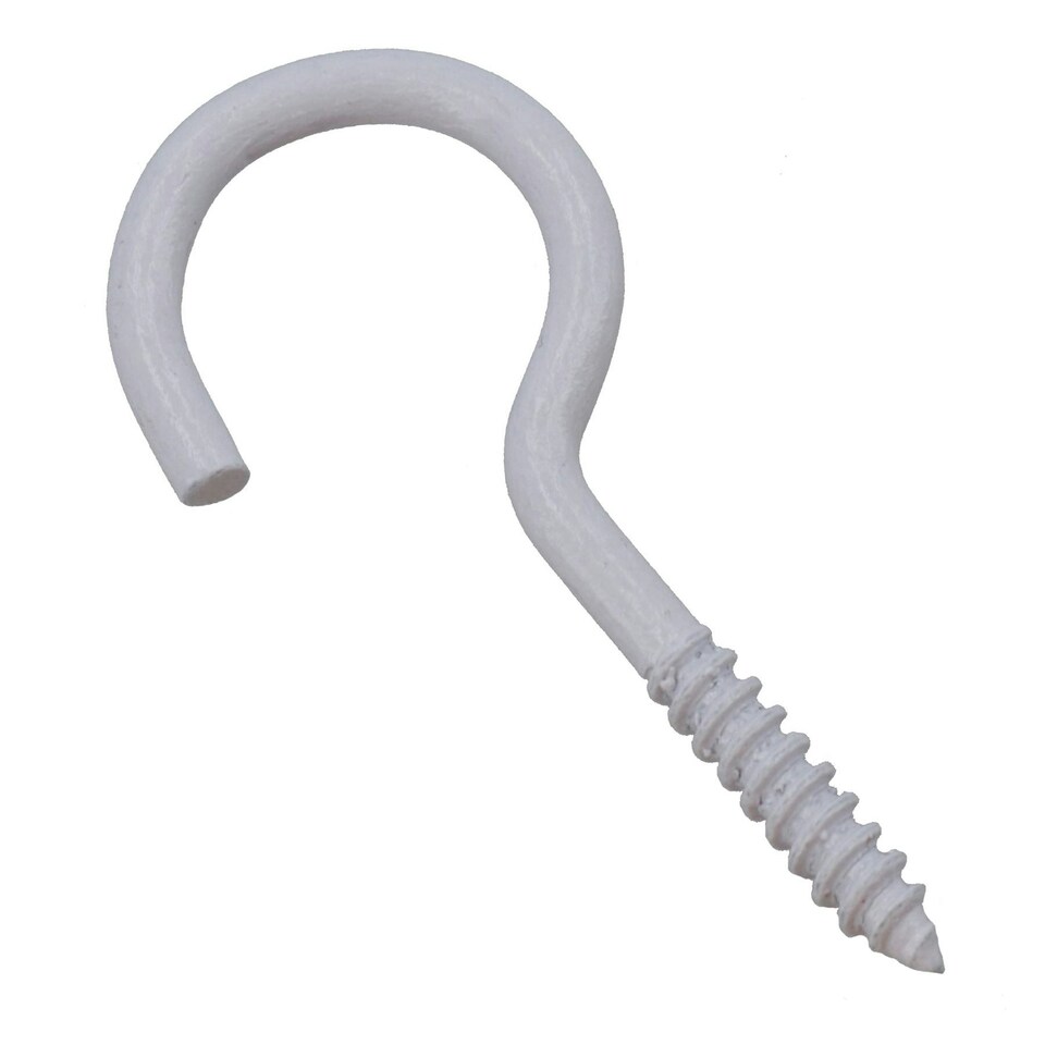 image 1 of Screw Hook Fasteners Hangers White Plastic Finish 16mm Dia 50mm length 30pc