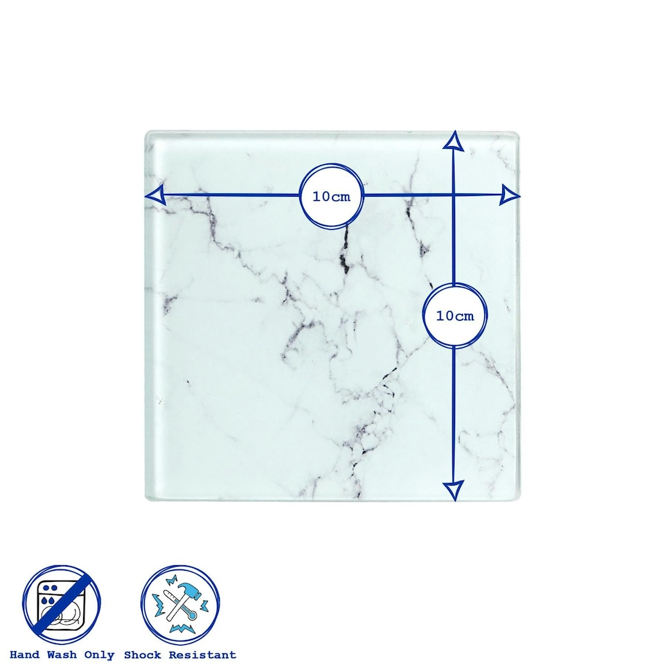 image 1 of Harbour Housewares Black Marble Square Glass Coasters - 10cm - 6pc Heatproof Drink Set