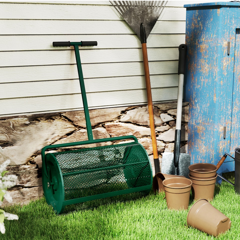 image 1 of Outsunny Compost Spreader, 24" Garden Spreader w/ Height Adjustable Handle