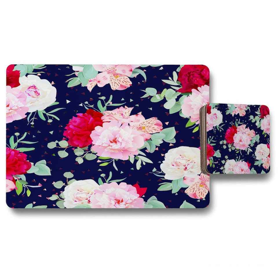 Roses on Navy (Placemat & Coaster Set)
