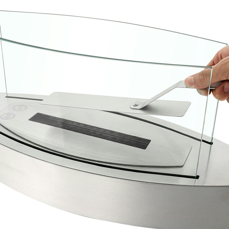 image 1 of Living and Home Oval Stainless Steel Bio Ethanol Tabletop Fireplace, Silver