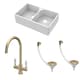 image 1 of Double Bowl Fireclay Kitchen Sink Tap Wastes Brushed Brass 795mm | White | White | 500 x 795 x 220mm | 3