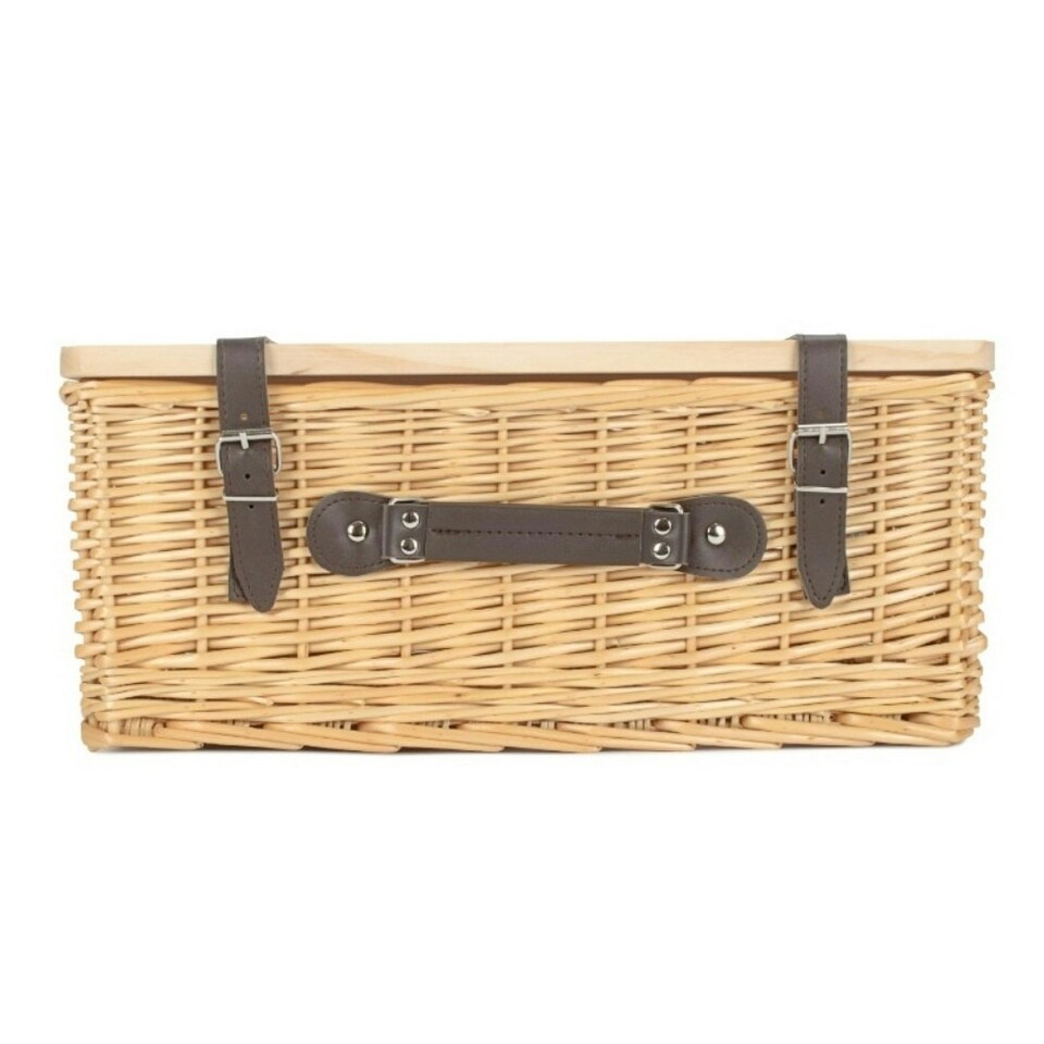 image 1 of Buff Willow Empty Picnic Basket with Pinewood Lid | Brown | L
