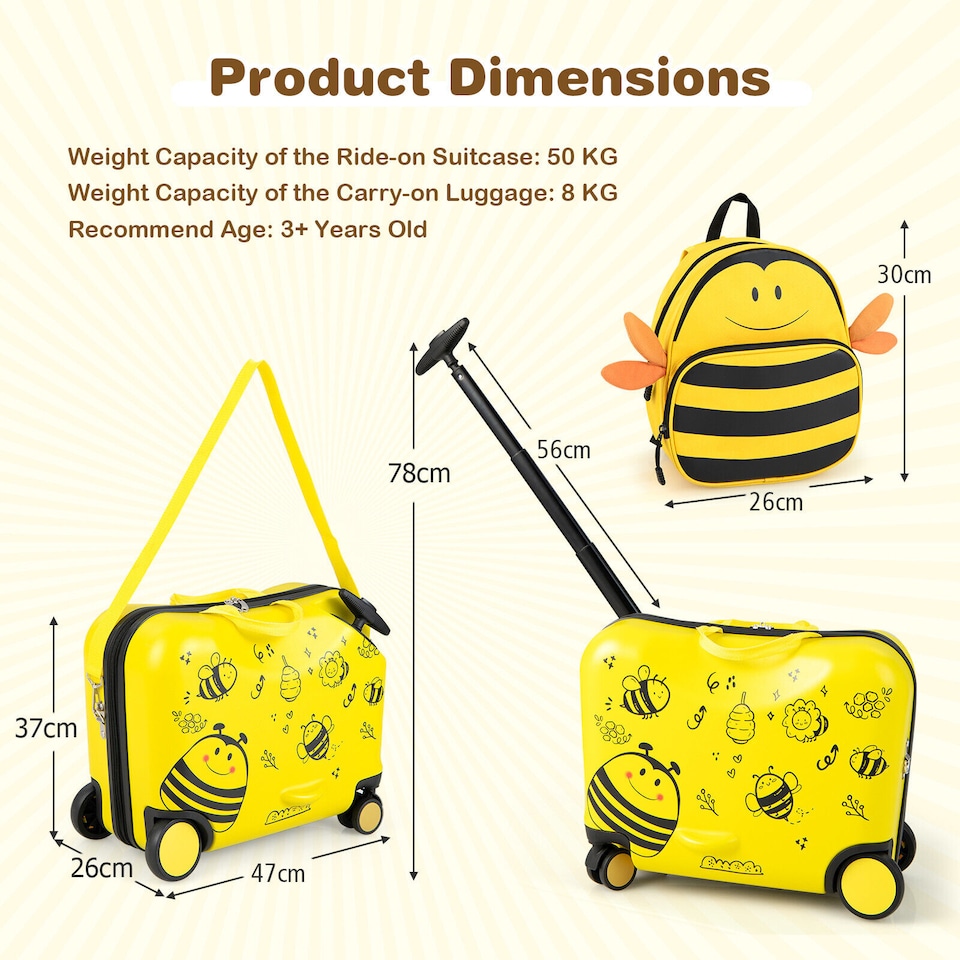 image 1 of COSTWAY Kids Travel Luggage 2 PC Kids Luggage Set Travel Rolling Trolley Kid Gift