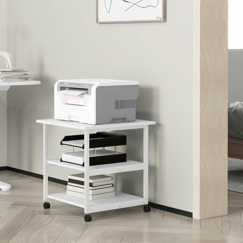 image 1 of HOMCOM Mobile Printer Stand with Storage Printer Table for Home Office White