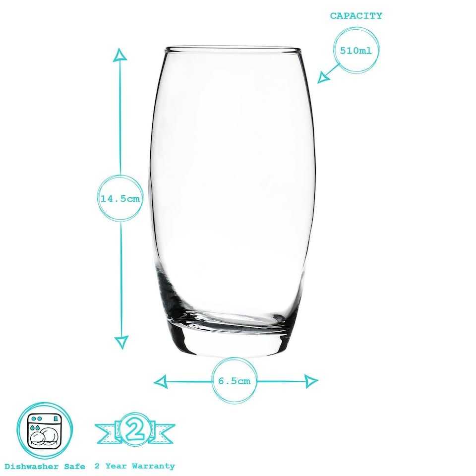 image 1 of Argon Tableware 510ml Tondo Highball Glasses - Pack of 6 - Juice Glass Dishwasher Safe Drinking Glass Drinks Glass Clear