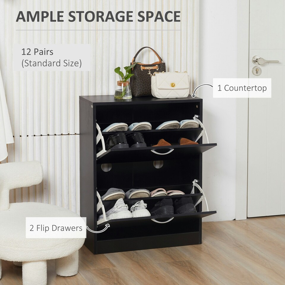 image 1 of HOMCOM Two Drawer Shoe Storage Cabinet Footwear Stand Organiser for 12 Pairs