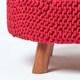 image 4 of Homescapes Red Round Cotton Knitted Footstool on Legs | Red | 62 x 62 x 30 cm