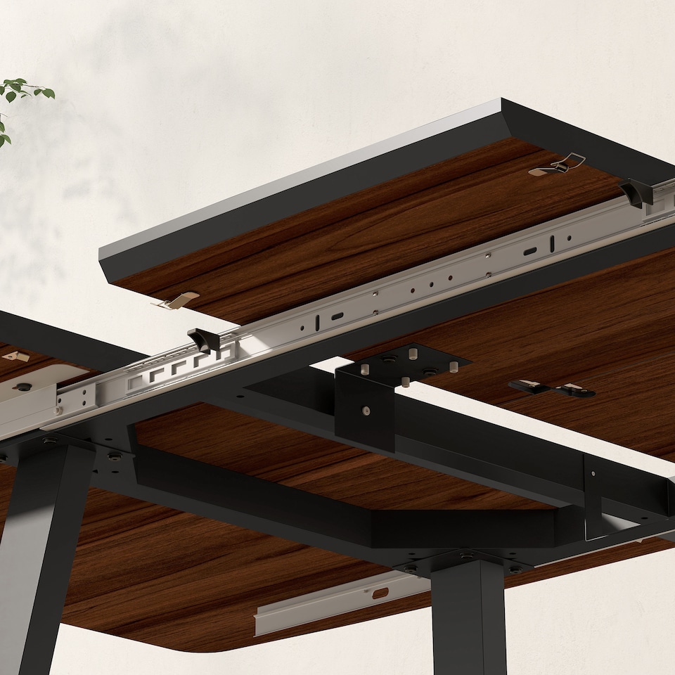 image 1 of HOMCOM Extendable Dining Table Rectangular Wood Effect Tabletop for 4-6 People with Steel Frame & Hidden Leaves for Kitchen, Dining Room, Living Room