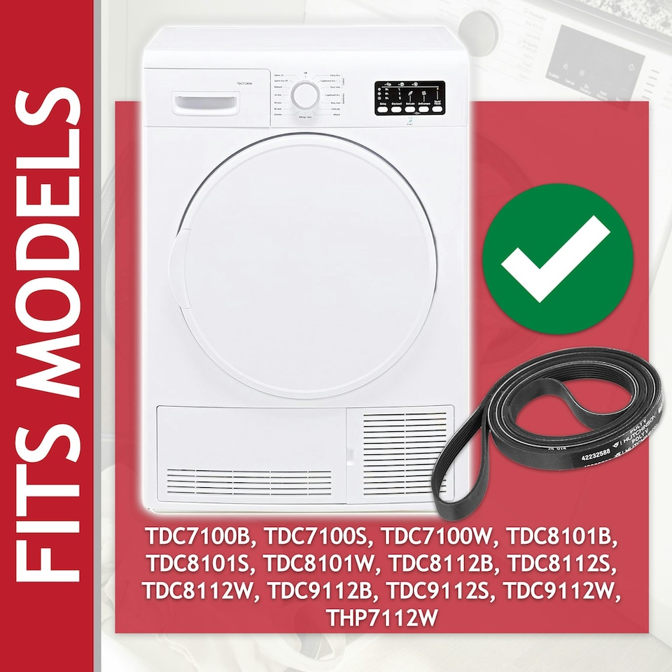 image 1 of SPARES2GO Poly-V Drive Belt for Electra TDC7100 TDC8101 TDC8112 TDC9112 THP7112 Tumble Dryer (7PH2012 SH200)