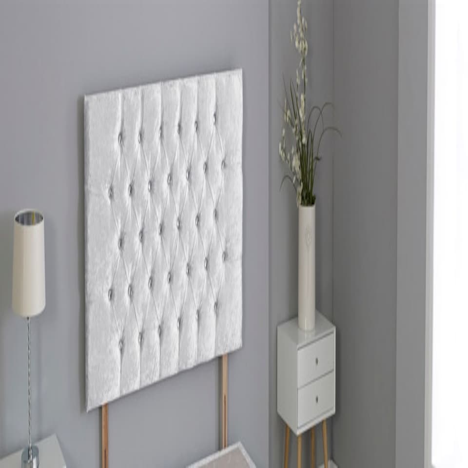 White Crush Velvet Chesterfield Crystal Button Headboard | White | 6FT Superking 20"inch Headboard