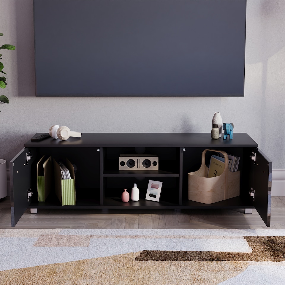 image 1 of Vida Designs Cosmo 2 Door TV Unit Entertainment Stand, 120cm, Black | Black | 1