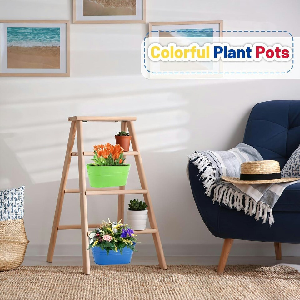 image 1 of Metal Hanging Flower Pots, 4Pcs Colorful 27.5cm Large Garden Planter Multi