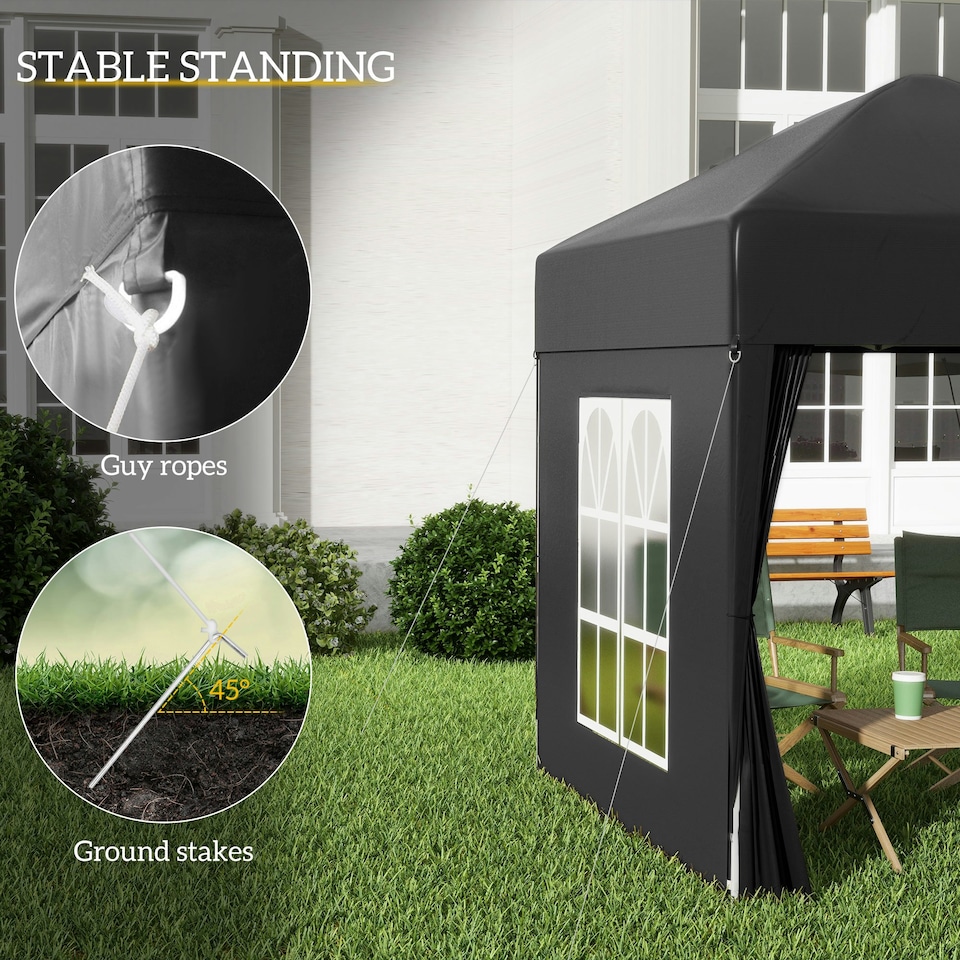 image 1 of Outsunny 2mx2m Pop Up Gazebo Party Tent Canopy Marquee with Storage Bag Black