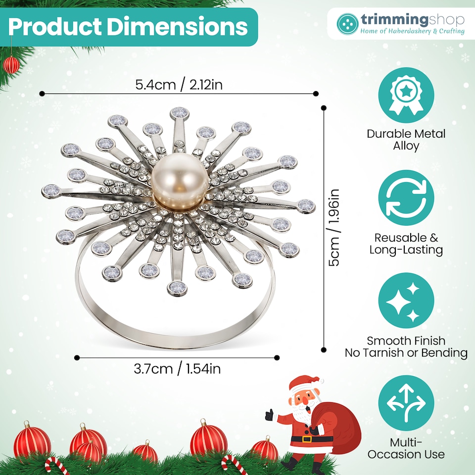 image 1 of 1pc Sunburst Motif Pearl Napkin Rings with Diamante Rhinestones
