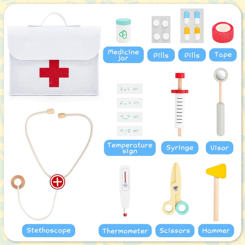 image 1 of Wooden Pretend Play Doctor Set – Portable Medical Case with Realistic Wooden Tools