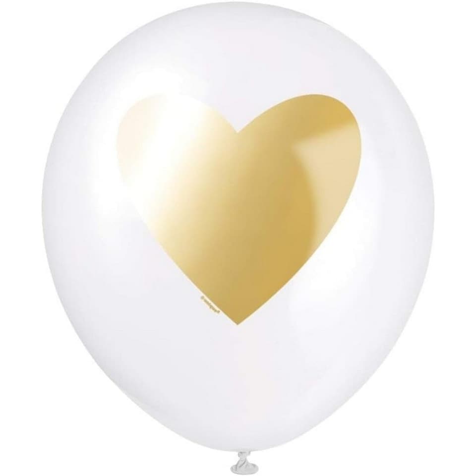 image 1 of Unique Party Latex Heart Balloons (Pack of 6) - Pink/White/Gold - One Size