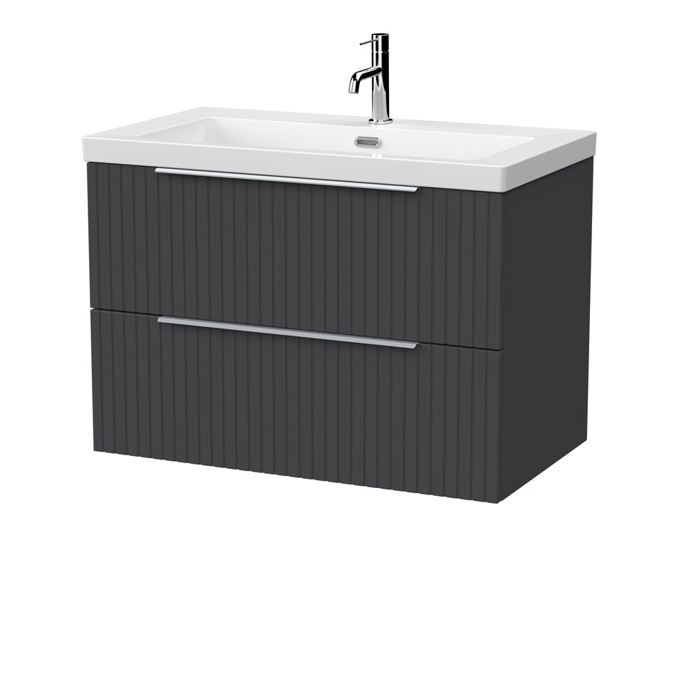 image 1 of Balterley Callingwood Contemporary Wall Hung 2 Drawer Vanity Unit with 1 Tap Hole Fireclay Basin , 800mm, Dark Grey