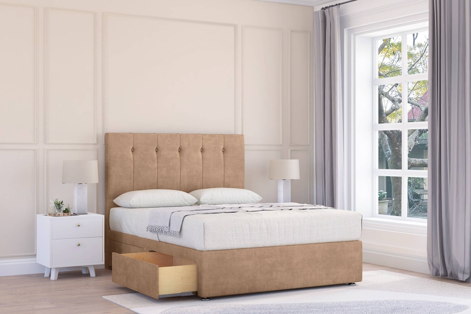 image 1 of Sloomy Highbury Sand Naples Divan Bed With Mattress 2 Drawers Footend With 26" Strutted Headboard 5' King | Cream | Sand | King | 1