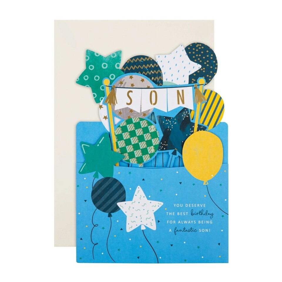 image 1 of 3D Pop-Up Star Balloons Design Son Birthday Card