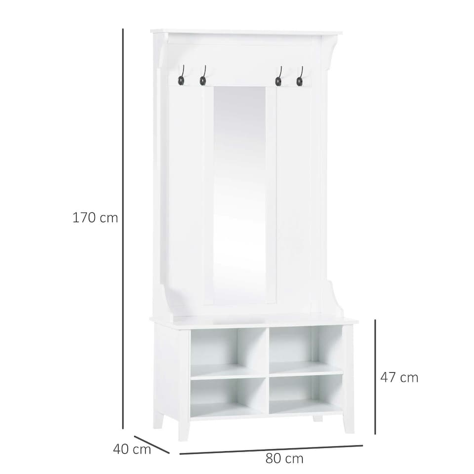 image 1 of HOMCOM Hallway Furniture Set Shoe Bench Storage Mirror Cabinet Hooks