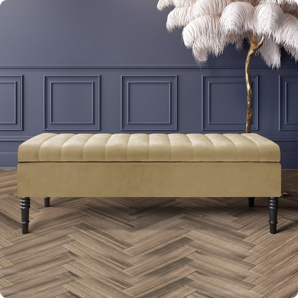 image 1 of Safar 180cm Ottoman Storage Bench - Plush Velvet Shoe Bench - Mink Lined Upholstery Storage Footstool
