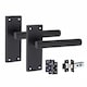 image 2 of Golden Grace 5 Sets Victorian Straight T-Bar Door Handles Latch in Matt Black with 1 Pair of 3" Ball Bearing Hinges & Latches Pack - 120mm x 40mm Backplate Black