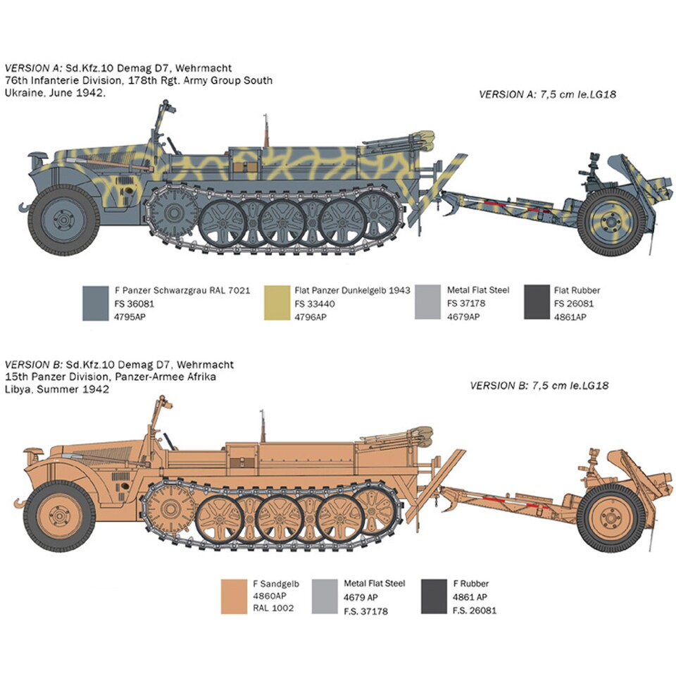 image 1 of Italeri Sd. Kfz. 10 Demag D7 with 7.5cm lelG 18 and Crew Military Model Kit Scale 1-35