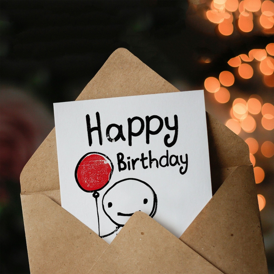 image 1 of Fantastic Stick Man Red Balloon Simple Husband Birthday Card