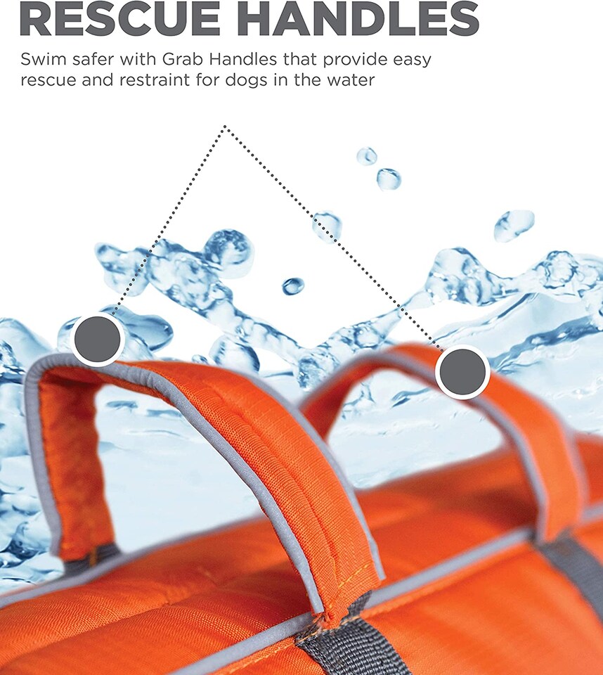 image 1 of Outward Hound Granby Splash Dog Life Jacket – High Visibility Reflective Float Coat with Easy Grab Handles, Adjustable Pet Swimming Buoyancy Harness