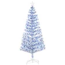 HOMCOM 6FT Artificial Fibre Optic Christmas Tree Seasonal Decoration w LED Lights PreLit Easy Store White Blue