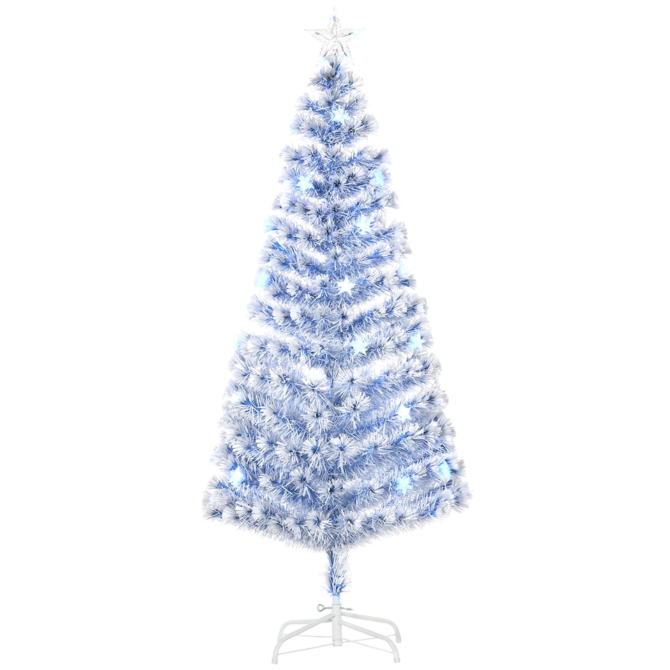image 1 of HOMCOM 6FT Artificial Fibre Optic Christmas Tree Seasonal Decoration w LED Lights PreLit Easy Store White Blue