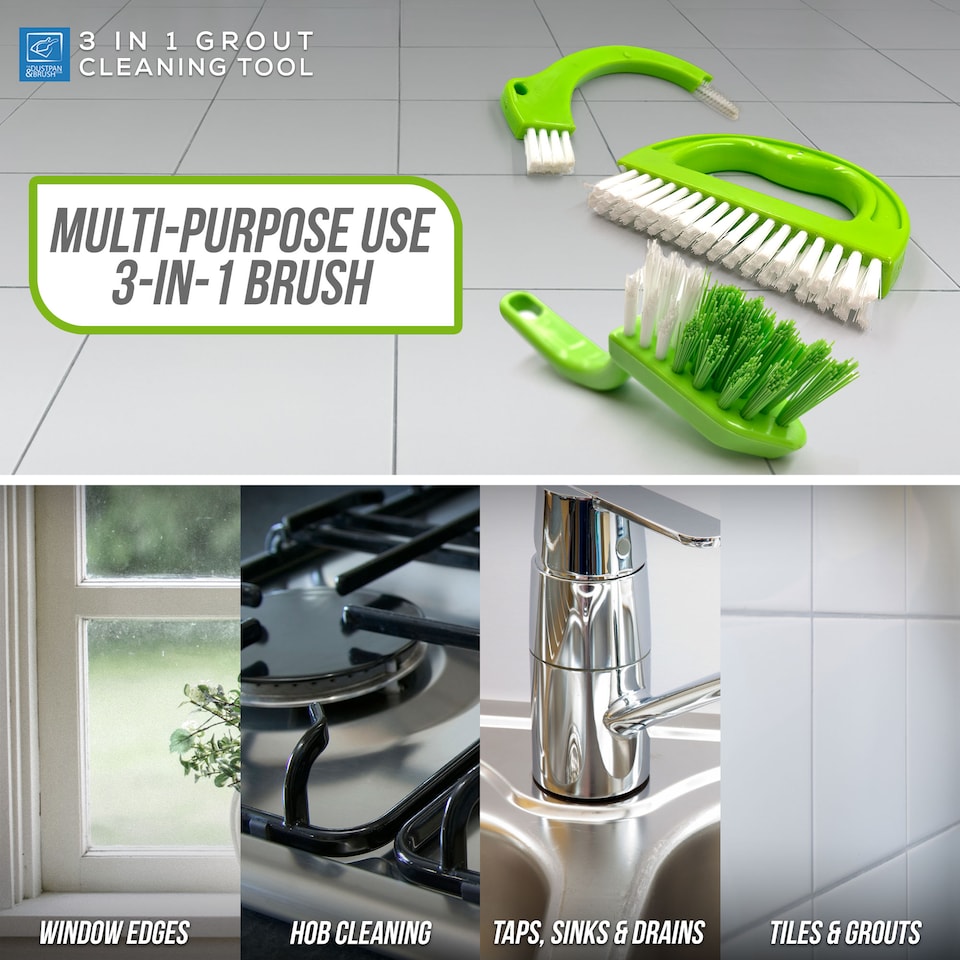image 1 of Grout & Tile Cleaning Brush Set 3 in 1 Tool for Cleaning Bathroom Tiles and Showers