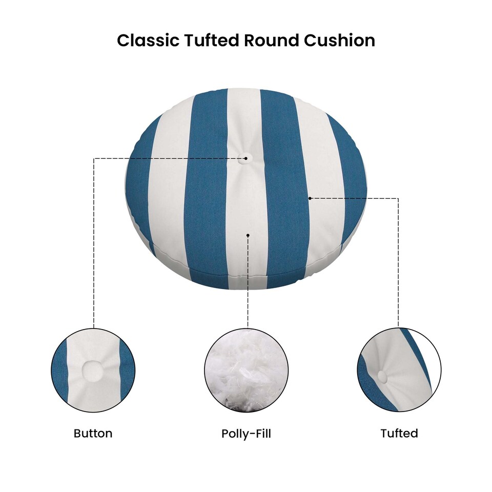 image 1 of Covers&All Sunbrella Round Tufted Seat Cushion, Outdoor Indoor Patio Chair Cushions with Button Accent, 16 x 3, Cabana Regatta