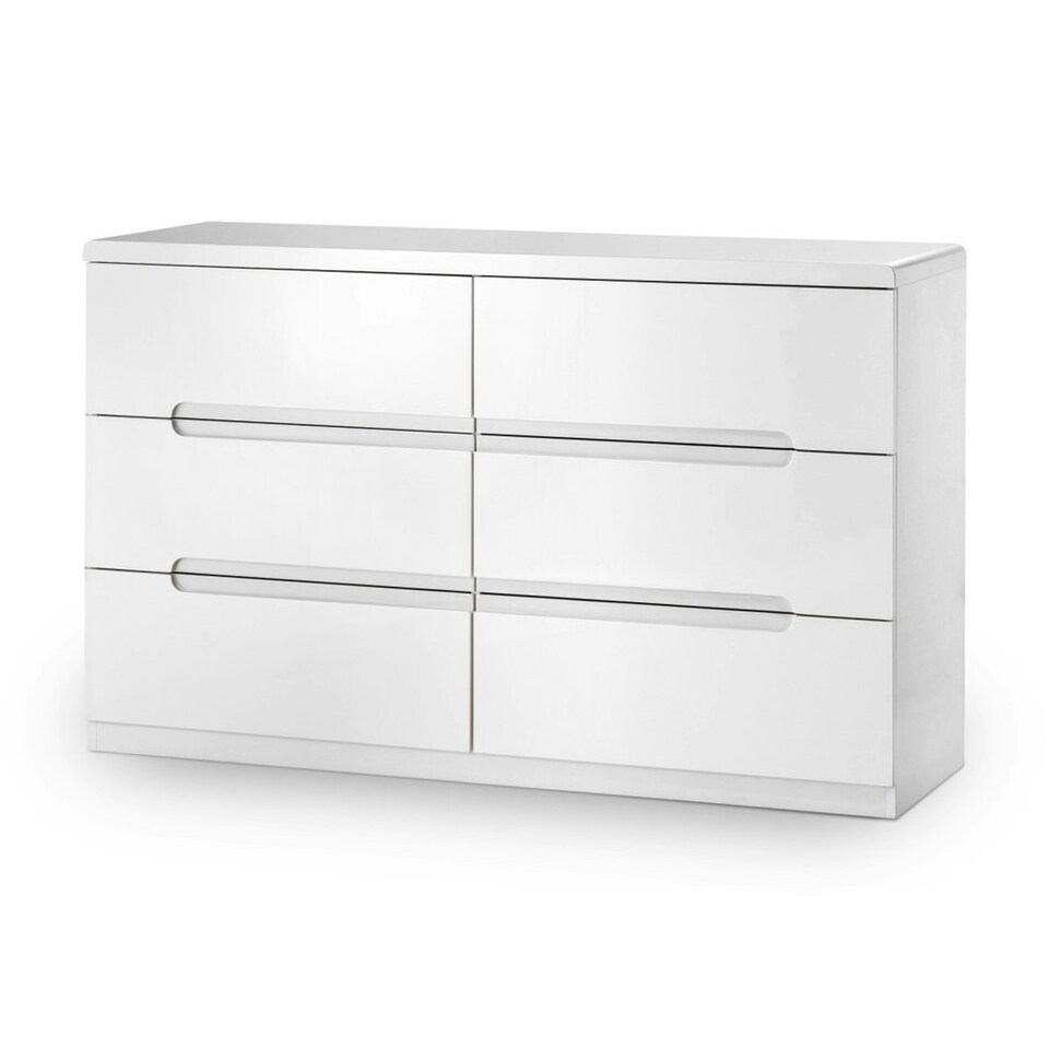 image 1 of Chic White High Gloss 6 Drawer Wide Chest