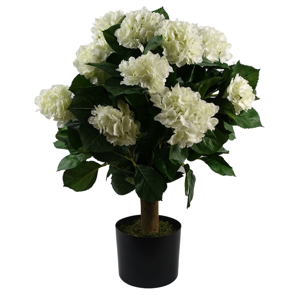 image 1 of 70cm Artificial White Bush Hydrangea Plant Potted