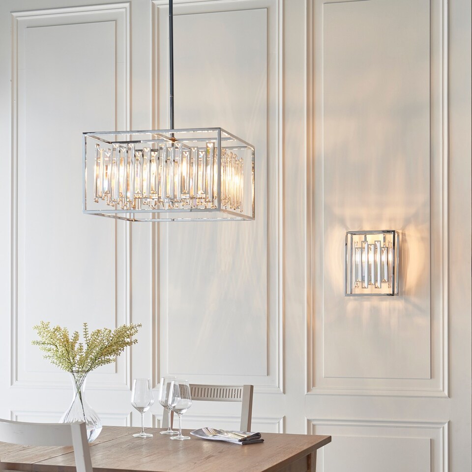 image 1 of Acadia 6 Light Ceiling Pendant Chrome Plate & Clear Crystal Glass, E14