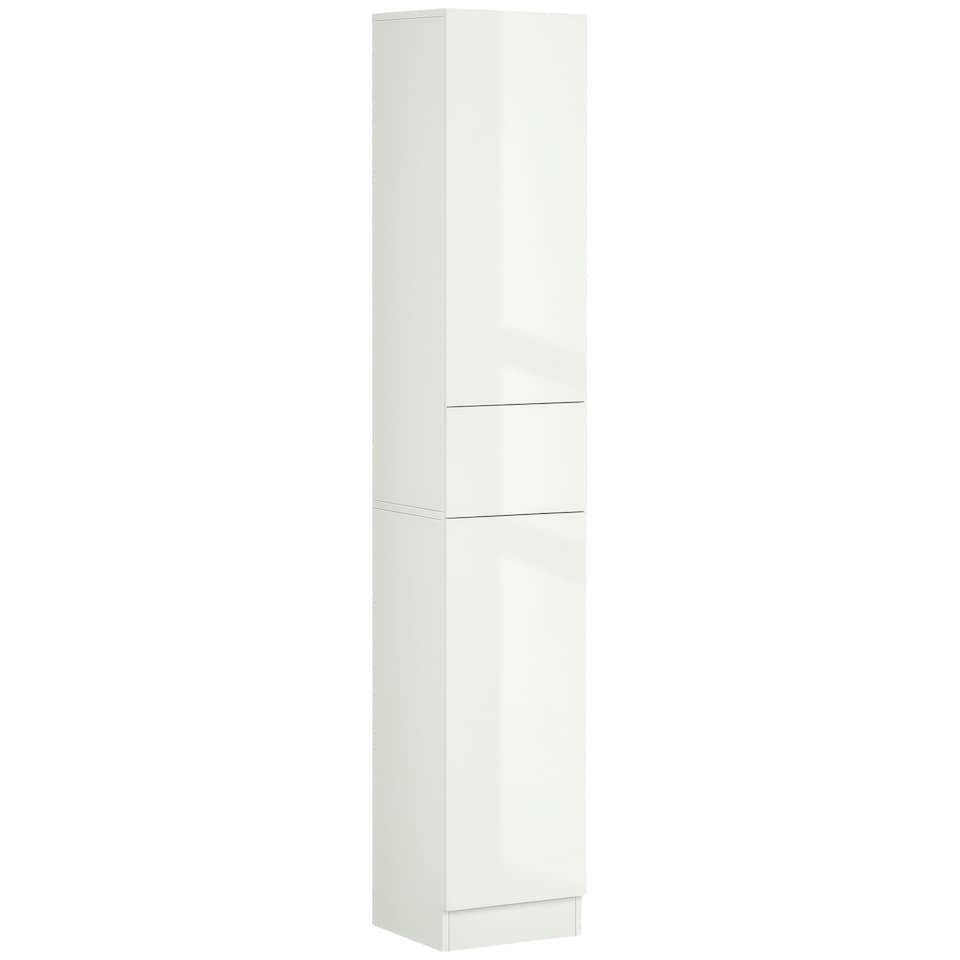 image 1 of kleankin High Gloss Tall Bathroom Cabinet with Adjustable Shelves White