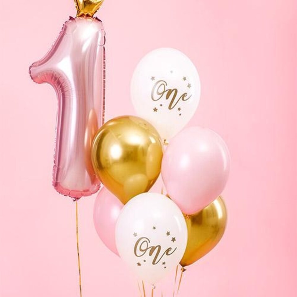 image 1 of Assorted Pink Age One Latex Balloons 30cm / 12 in - Pack of 6 Pink