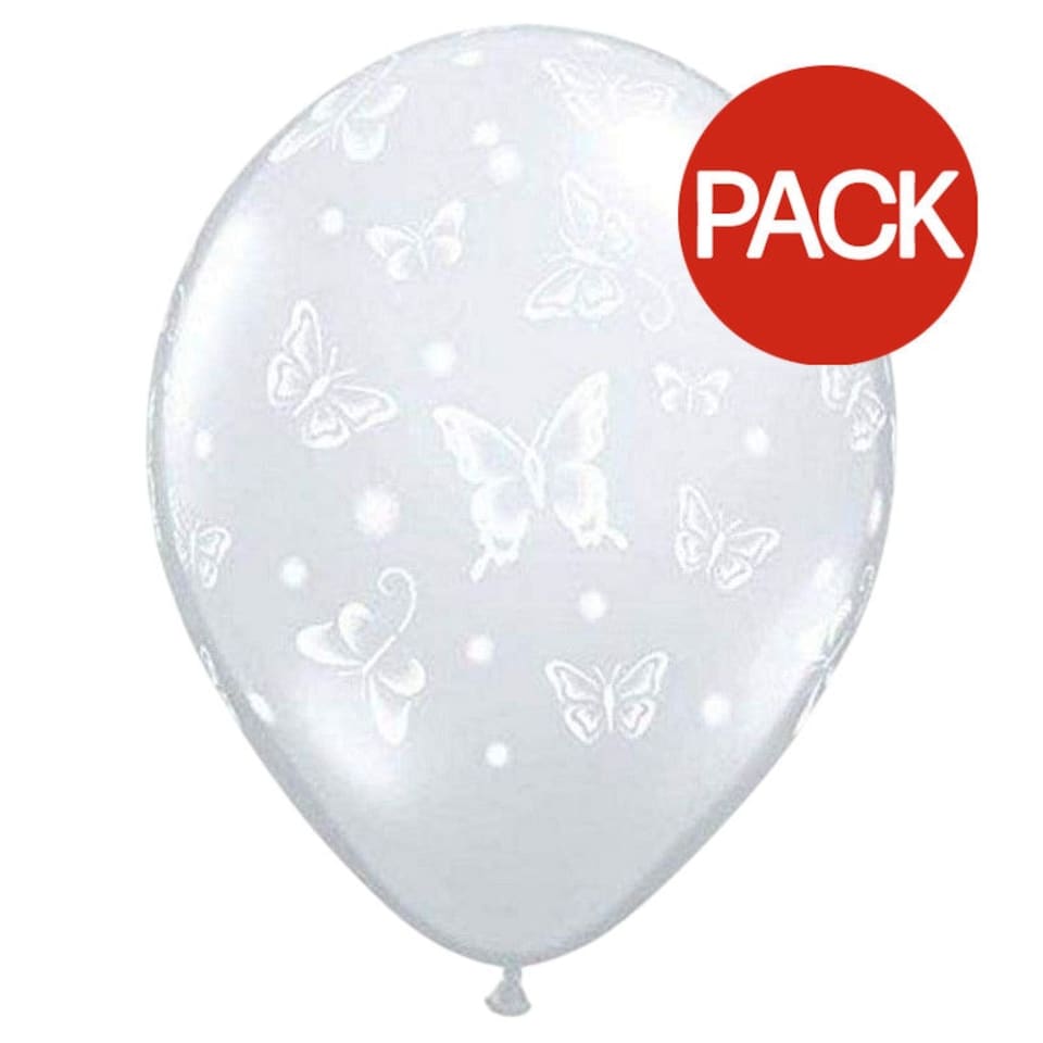 Qualatex Latex Butterflies Balloons (Pack of 50) - Clear - One Size