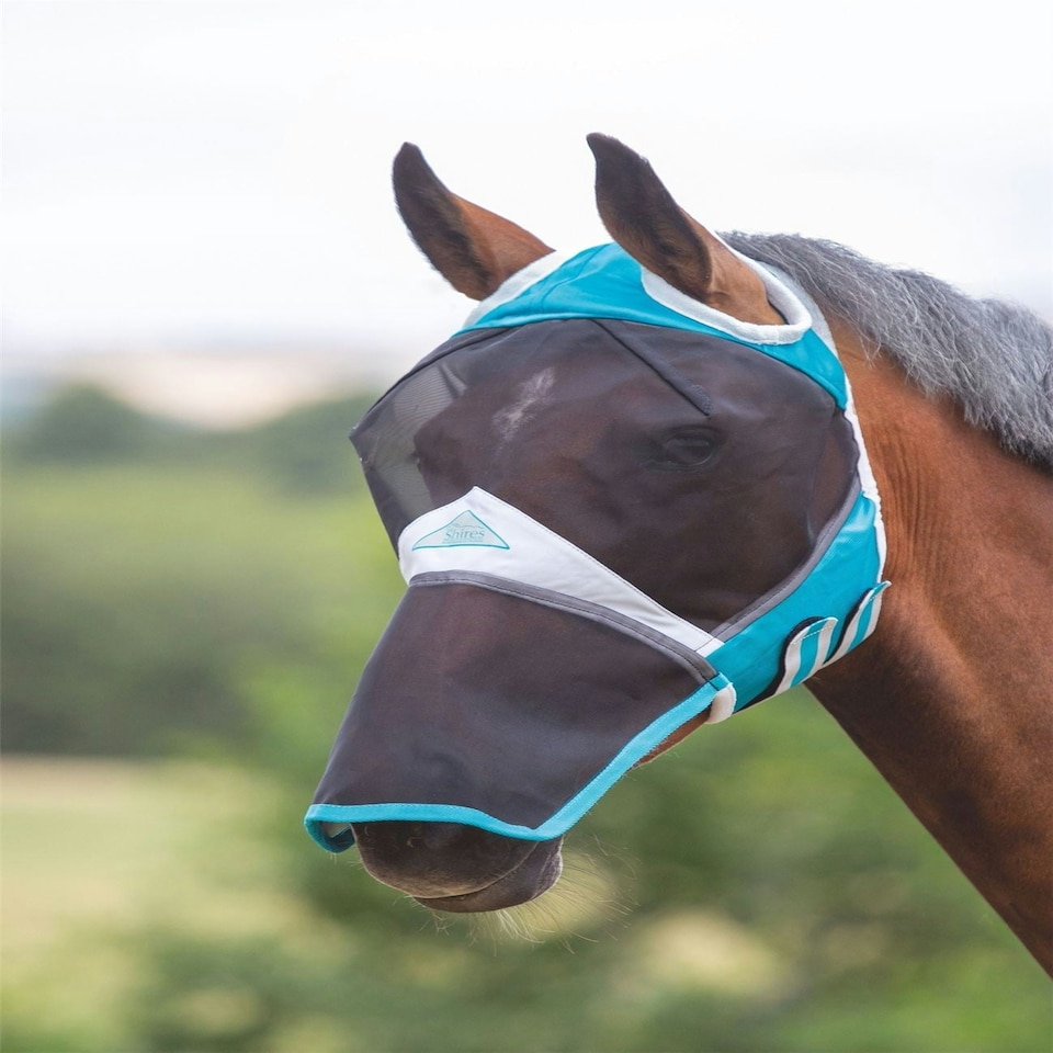 image 1 of Shires Fine Mesh Fly Mask With Ear Hole & Nose Blue | Size: X-Full
Colour: Teal