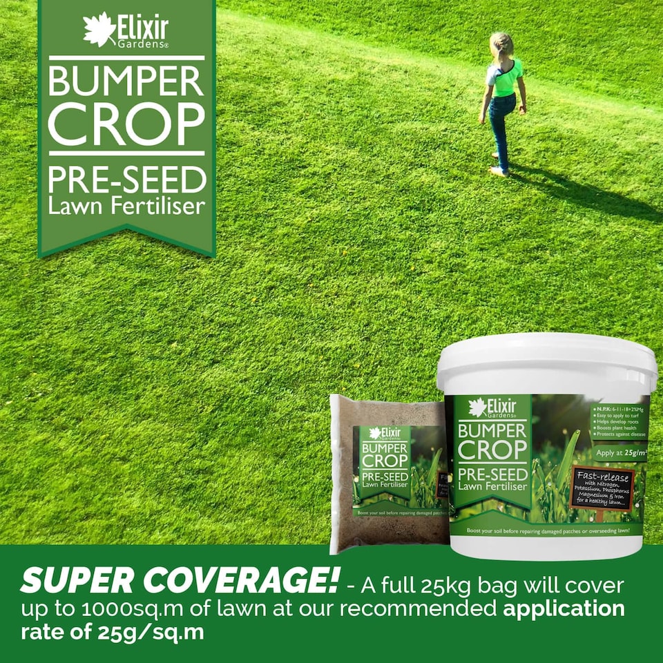 image 1 of Elixir Gardens Bumper Crop Lawn Pre-Seeder 6-11-18 tub x 1kg