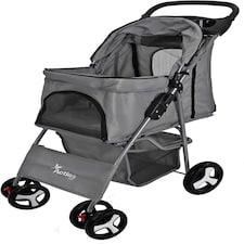 Pet Stroller Dog Cat Puppy Pram Pushchair Travel Cart Jogging Buggy Carrier (Grey)