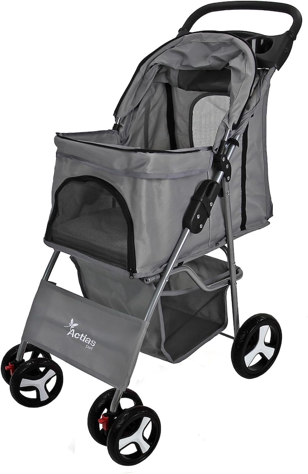 image 1 of Pet Stroller Dog Cat Puppy Pram Pushchair Travel Cart Jogging Buggy Carrier (Grey)
