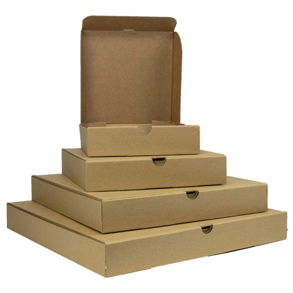 image 1 of 100 x 7" (7.5 x 7.5 x 1.5") Brown Slim Postage Pizza Takeaway Style Boxes Ideal For Restaurants & Takeaways | Brown