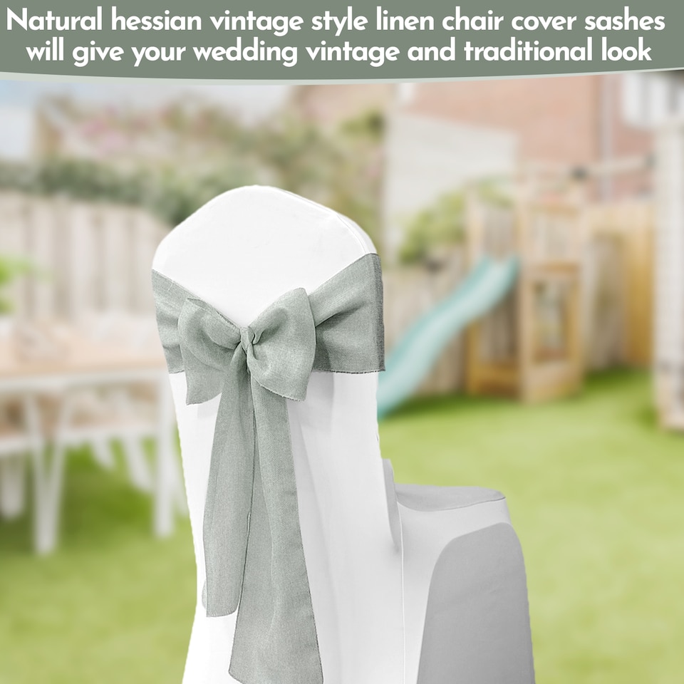 image 1 of 7" x 108" Hessian Chair Sashes, Rustic Burlap Table Runner Sash - 10pcs
