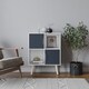 image 2 of White 4-Cube Storage Unit with 2 Metal Handle Doors and Legs | Grey | Grey & Pine | 1
